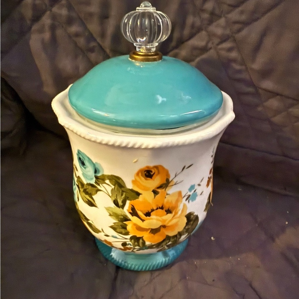 The Pioneer Woman Floral Canister - Teal and Yellow